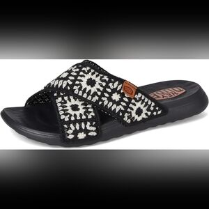 Hey Dude Women's Black and White Crochet Sandals